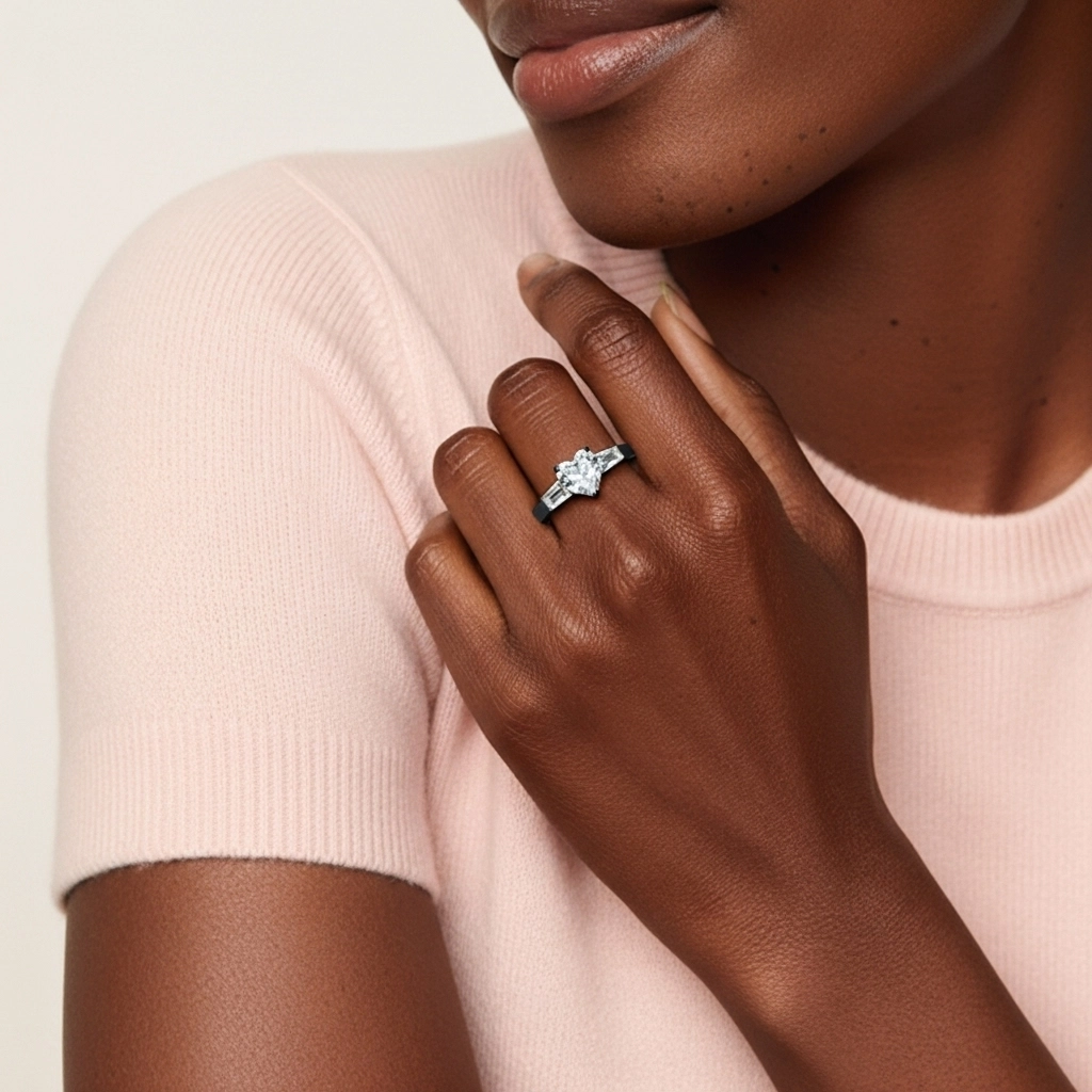 Argent sterling 925 Trois pierres Baguette Tige Droite Bague de fiançailles