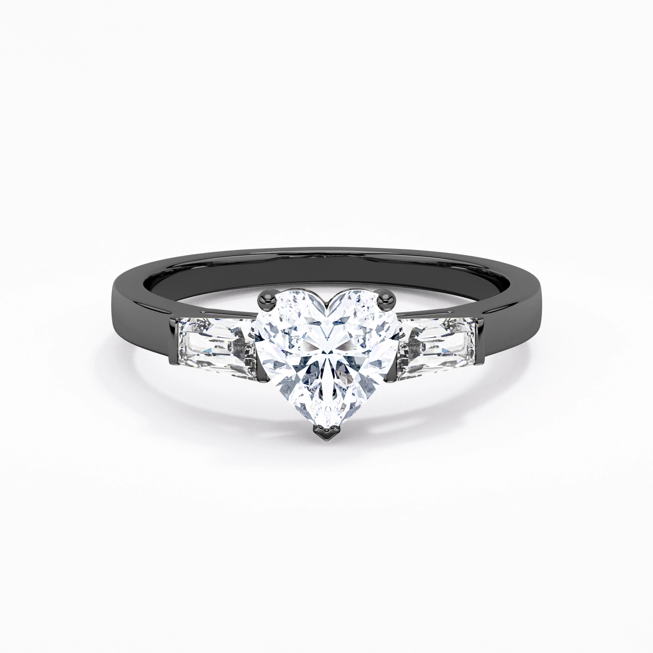 925 Sterling Silver Three Stone Baguette Straight Shank Engagement Ring