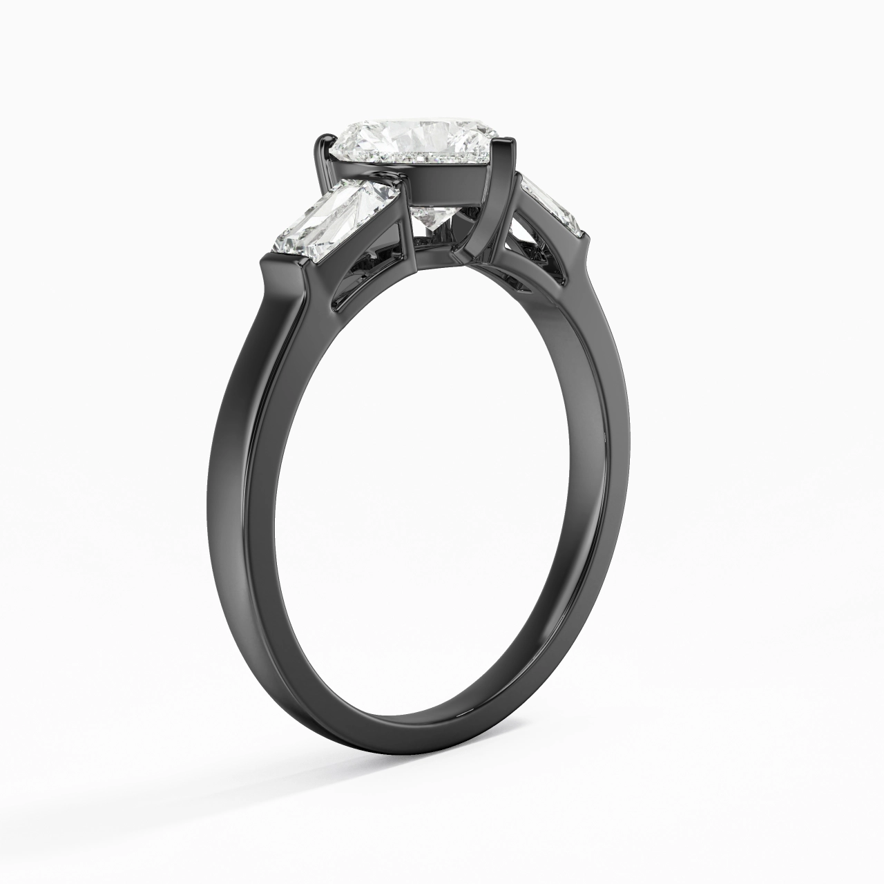 925 Sterling Silver Three Stone Baguette Straight Shank Engagement Ring