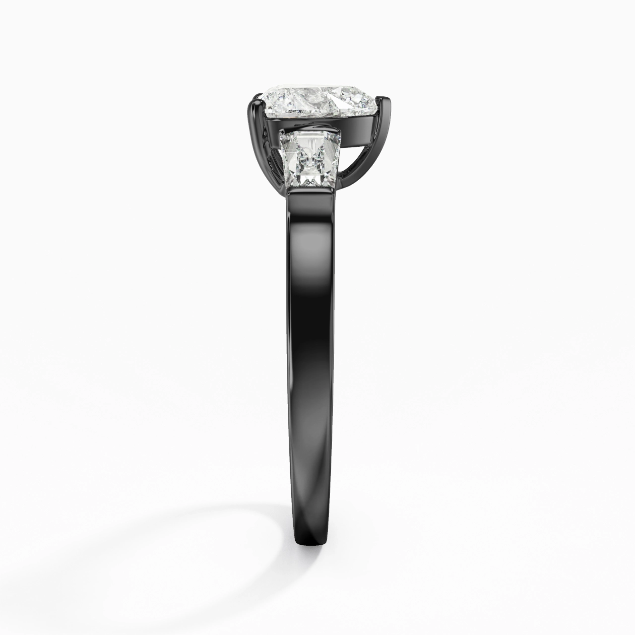 925 Sterling Silver Three Stone Baguette Straight Shank Engagement Ring