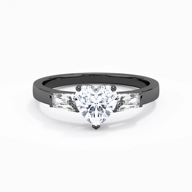 Black Three Stone Baguette Simple 1.25ct Moissanite Engagement Ring Straight Shank 925 Sterling Silver