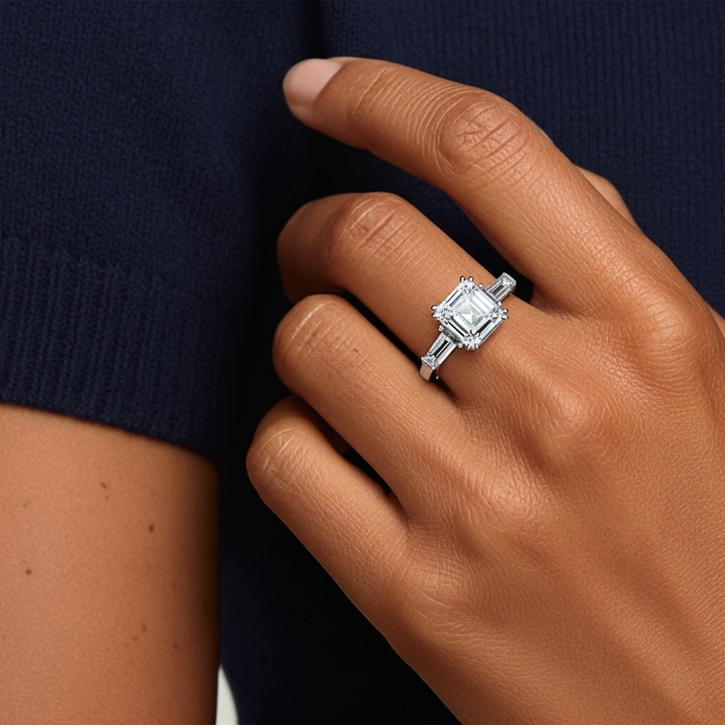 Or blanc 14 carats Moissanite Bague de fiançailles