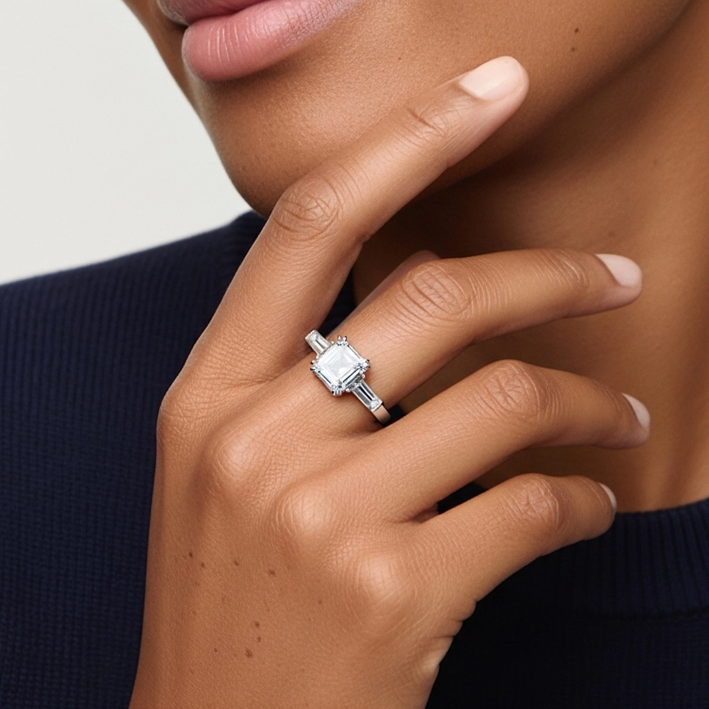 Or blanc 14 carats Moissanite Bague de fiançailles