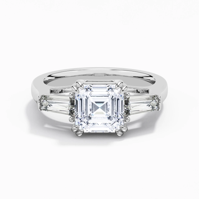 Moissanite Graceful Three Stone Baguette Engagement Ring 925 Sterling Silver Straight Shank 2.00ct Asscher Cut For Women