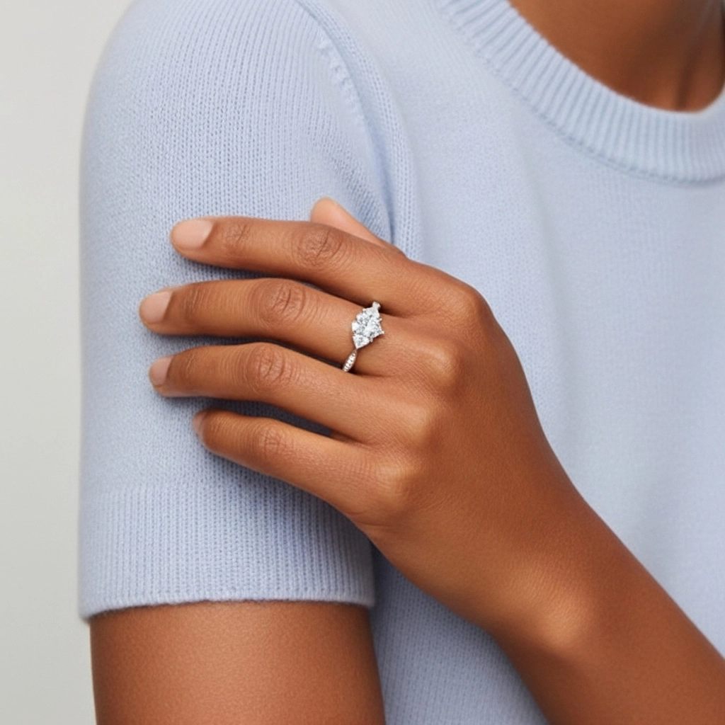 Or blanc 14 carats Moissanite Bague de fiançailles