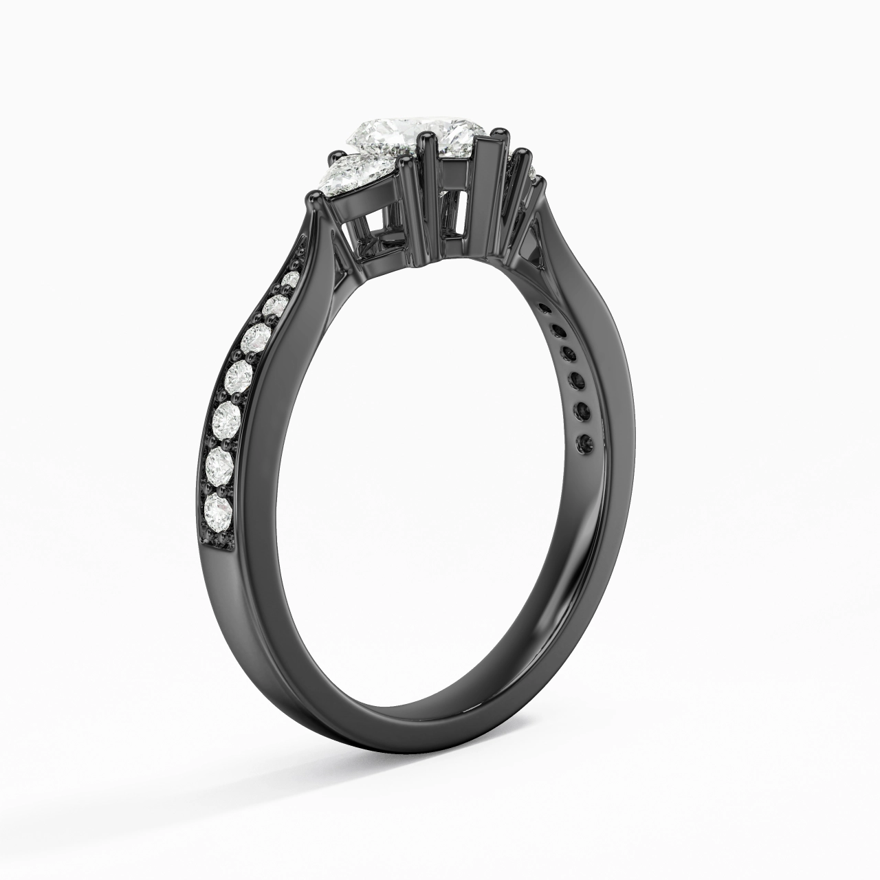 Argent sterling 925 Trois pierres Conique Inversée Canaliser Bague de fiançailles