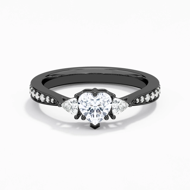 Black Three Stone Dainty 0.75ct Moissanite Engagement Ring Reverse Tapered Channel 925 Sterling Silver