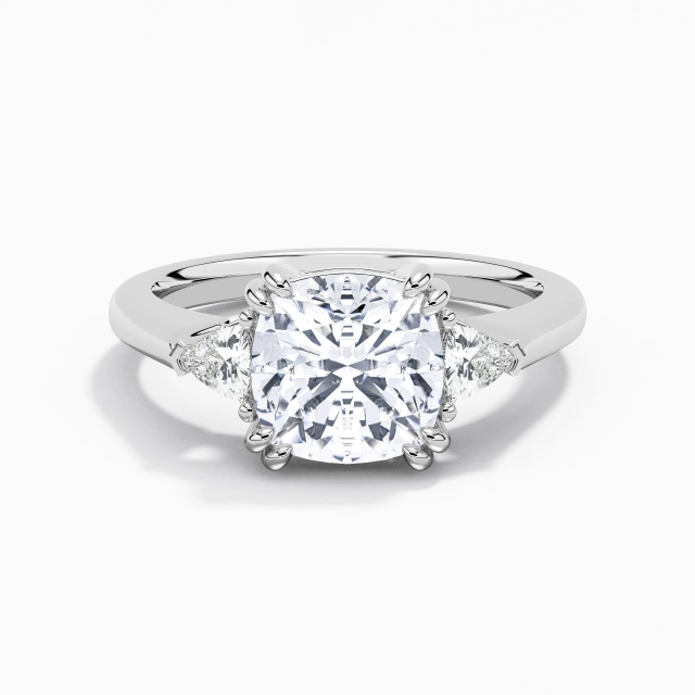Argent sterling 925 Trois pierres Bague de fiançailles Polonais Argent Délicat Coussin Moissanite 3.00ct Tige Droite