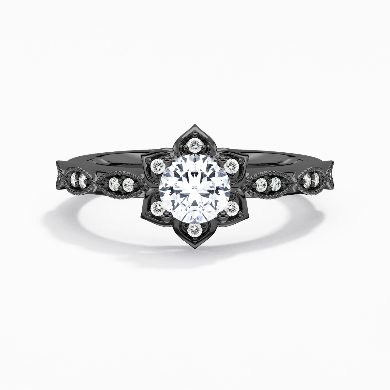 925 Sterling Silver Cluster Traditional Shank Engagement Ring