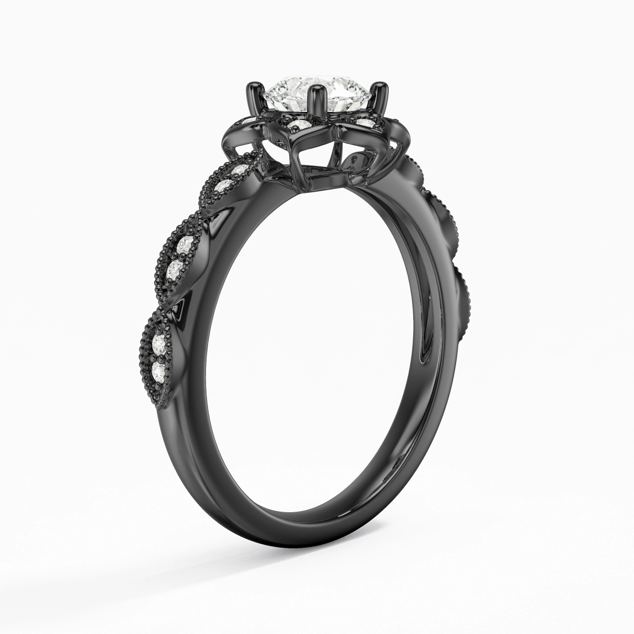 925 Sterling Silver Cluster Traditional Shank Engagement Ring