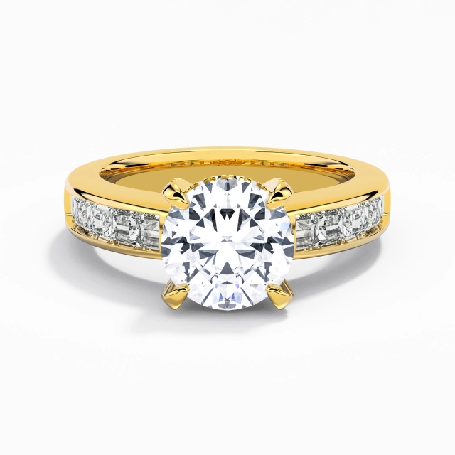 Channel Glory Prong Engagement Ring Moissanite 3.50ct Round 14K Gold