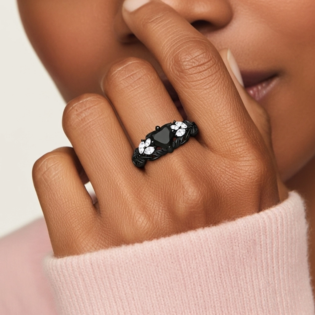 Noir Zircon cubique Bague de fiançailles