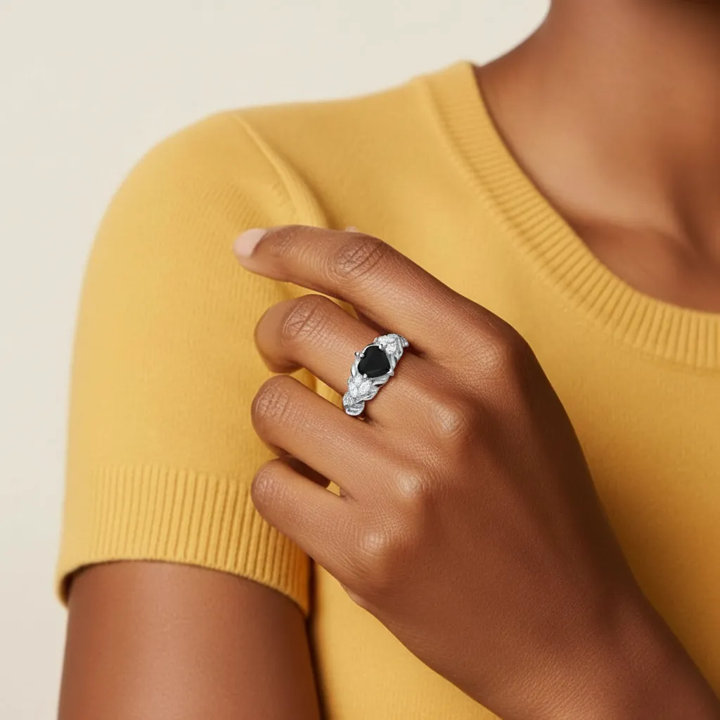 Noir Zircon cubique Bague de fiançailles