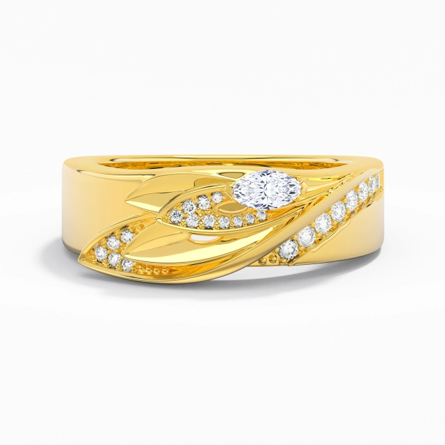Unique Glory Engrave Moissanite 14K Gold Wedding Band