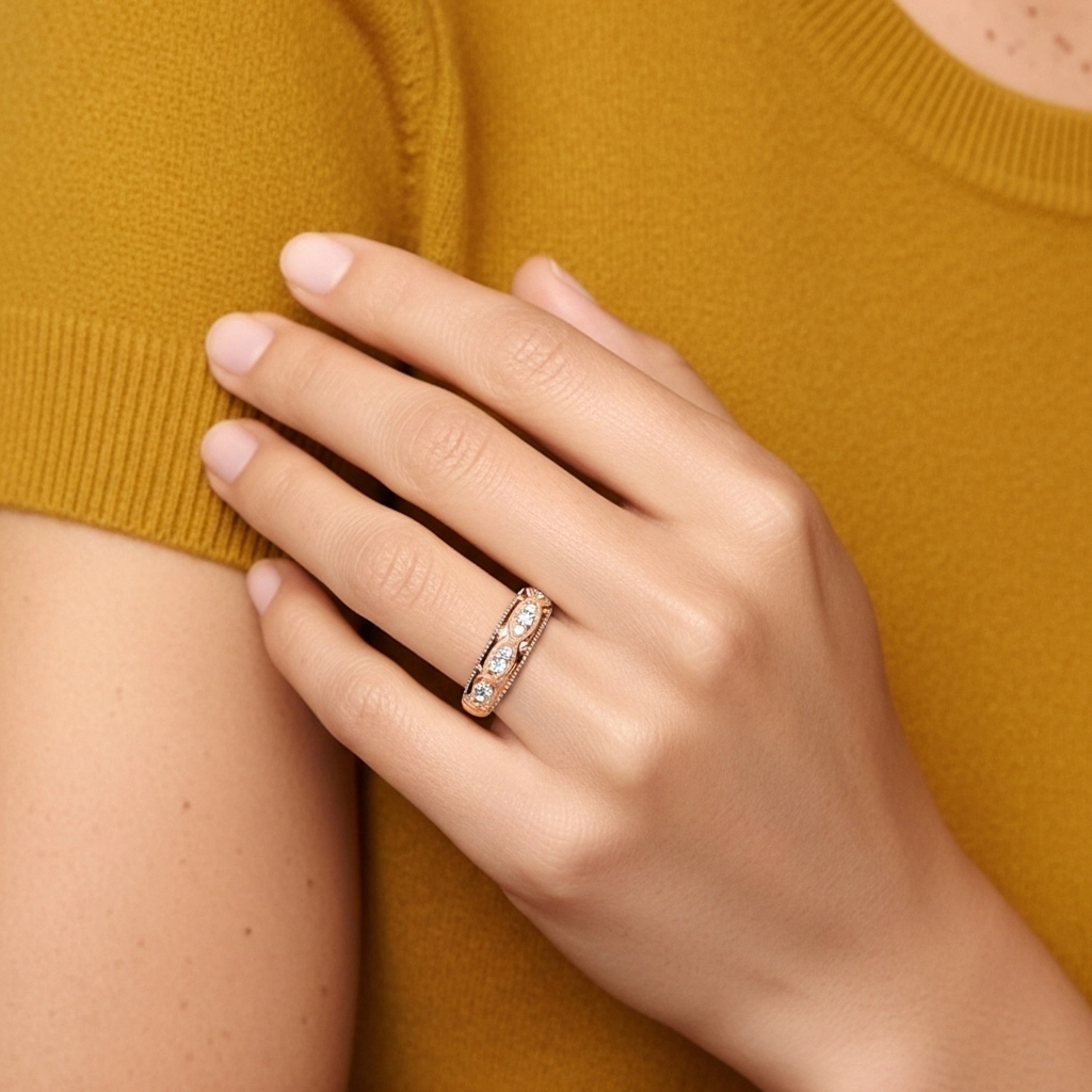 Rétro Perlé Moissanite Bague de mariage