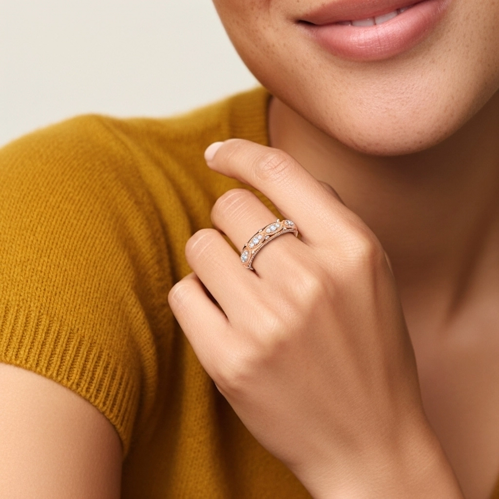 Rétro Perlé Moissanite Bague de mariage