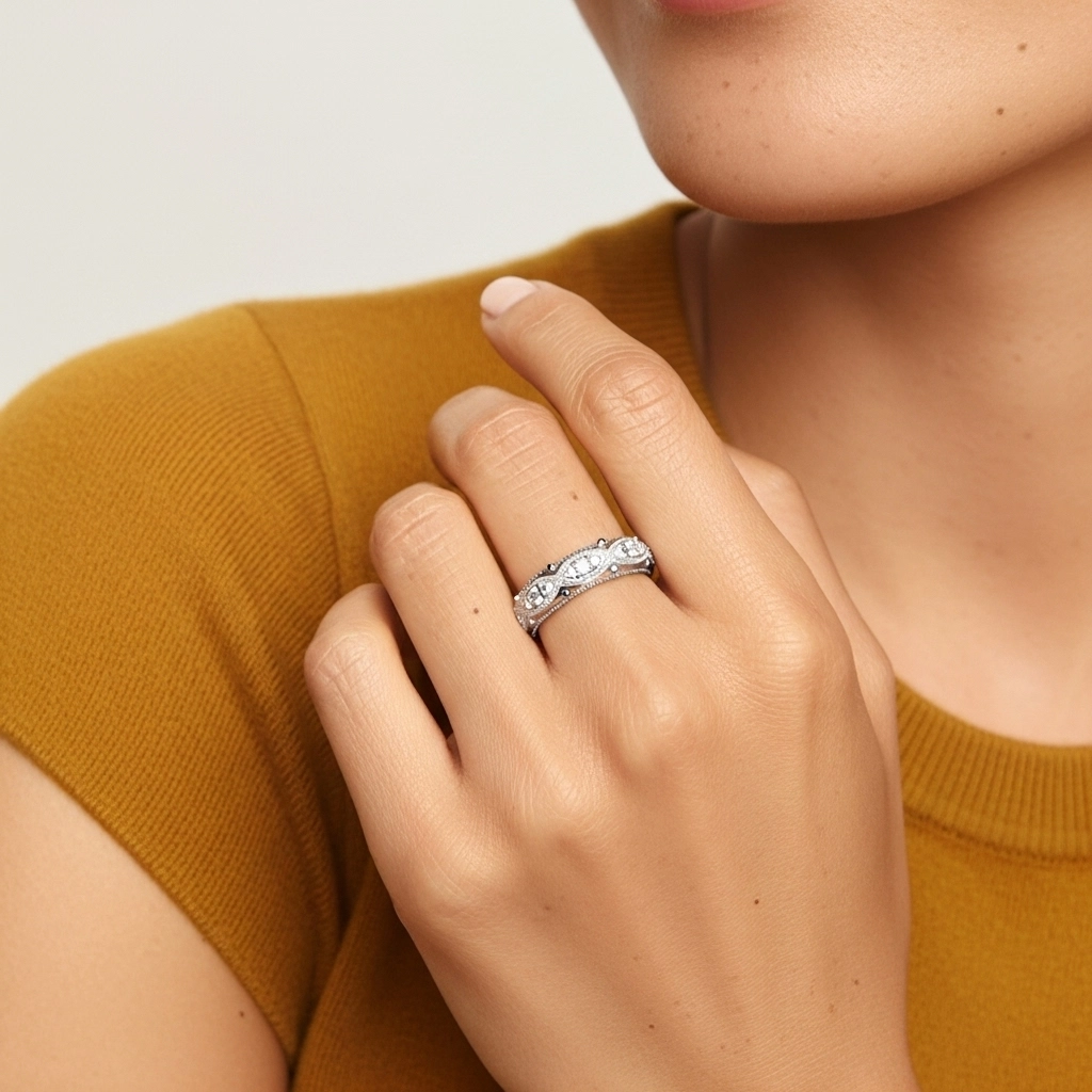 Rétro Perlé Moissanite Bague de mariage