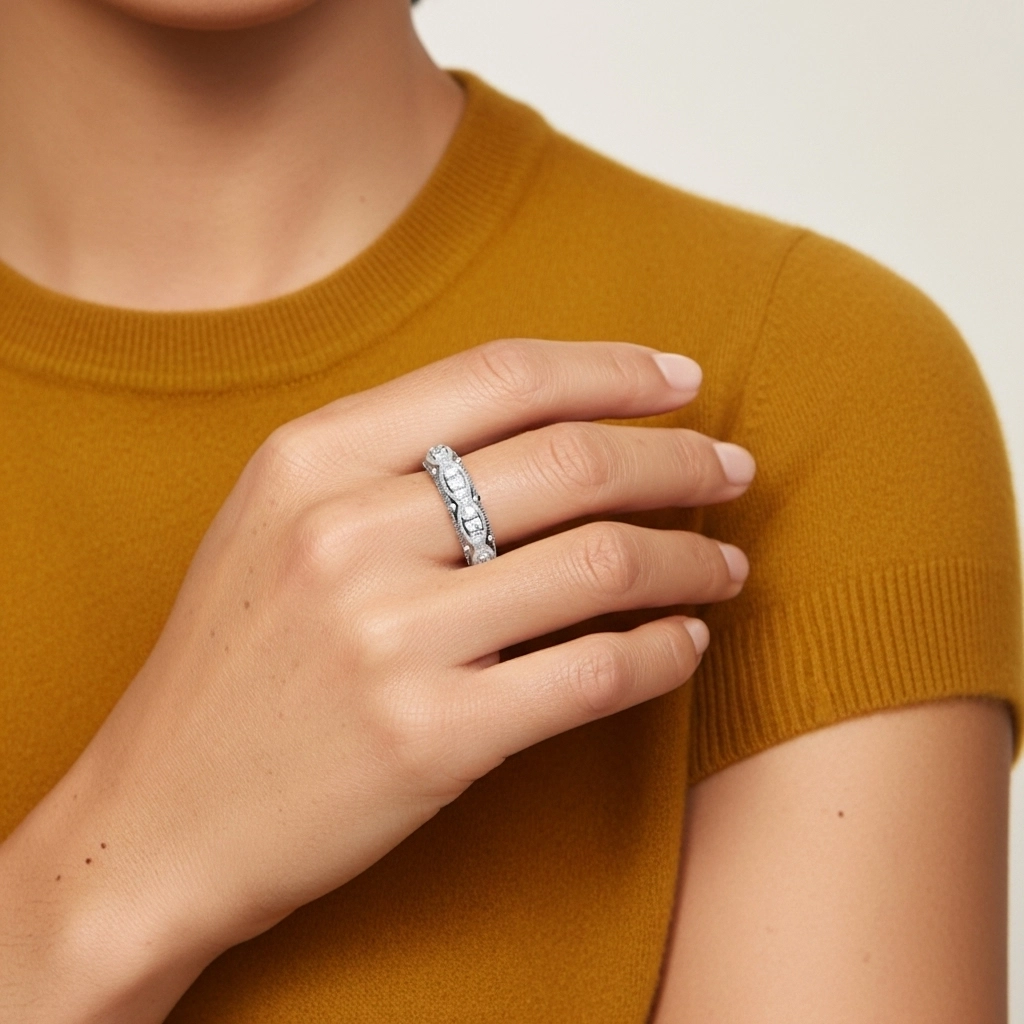 Rétro Perlé Moissanite Bague de mariage