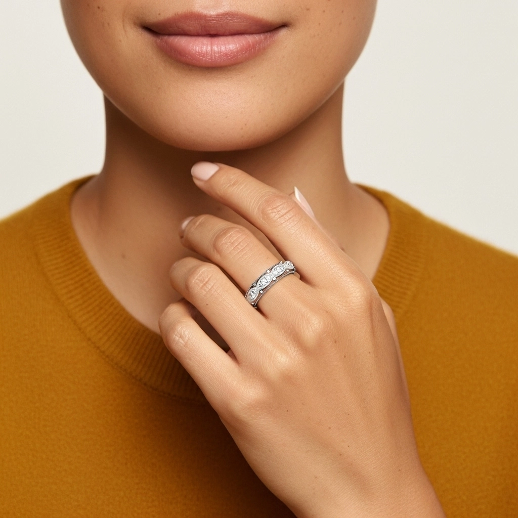 Rétro Perlé Moissanite Bague de mariage