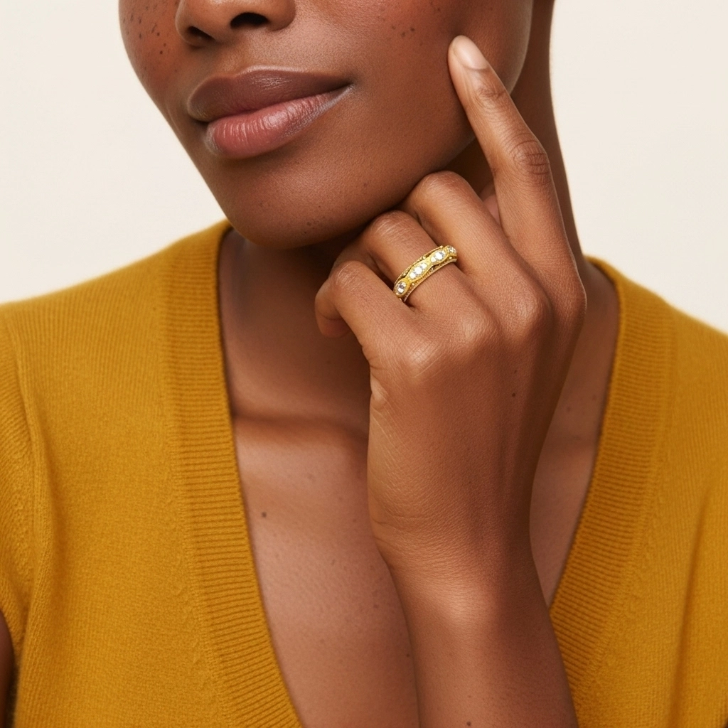 Rétro Perlé Moissanite Bague de mariage