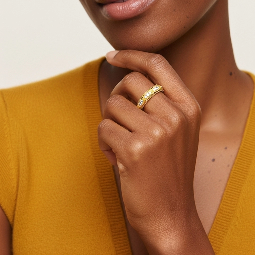 Rétro Perlé Moissanite Bague de mariage