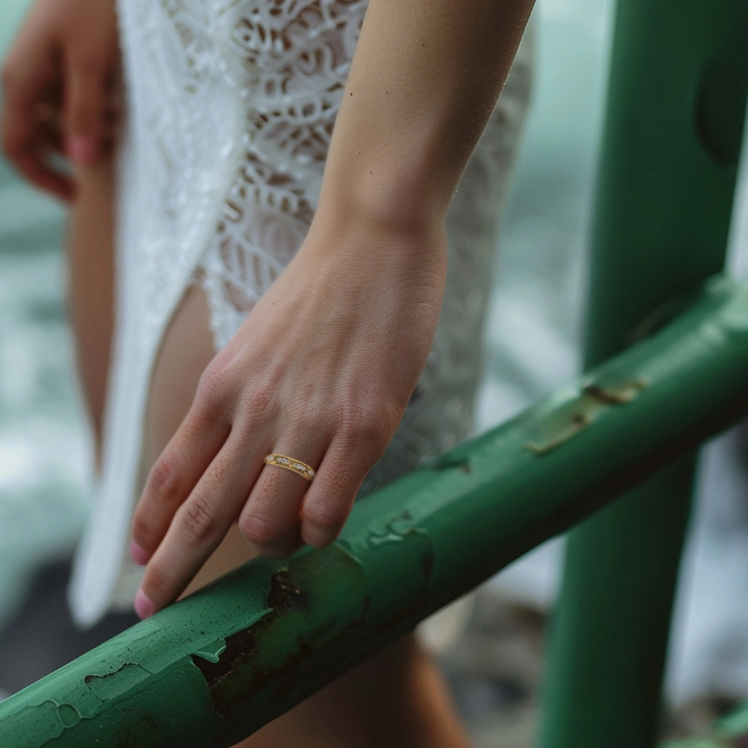 Vintage Beaded Moissanite Wedding Ring