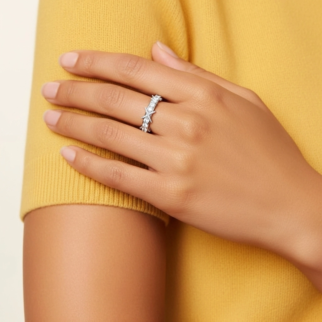 Large Perlé Moissanite Bague de mariage