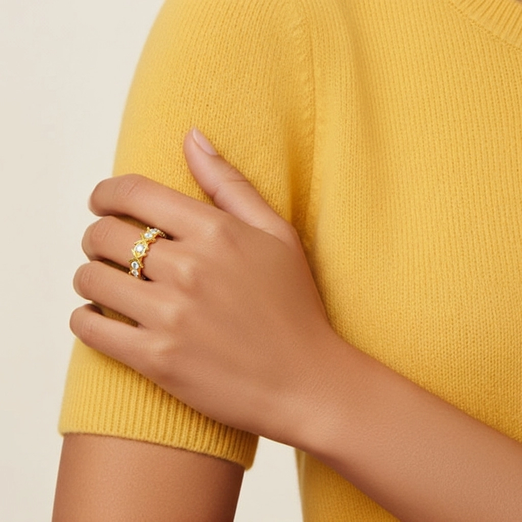 Large Perlé Moissanite Bague de mariage