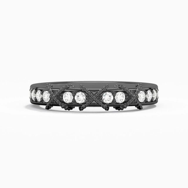 Black Wide Beaded Wedding Ring Straight Shank 925 Sterling Silver