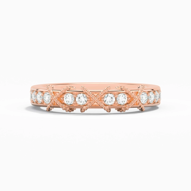 Wide Engrave Moissanite 14K Rose Gold Wedding Ring
