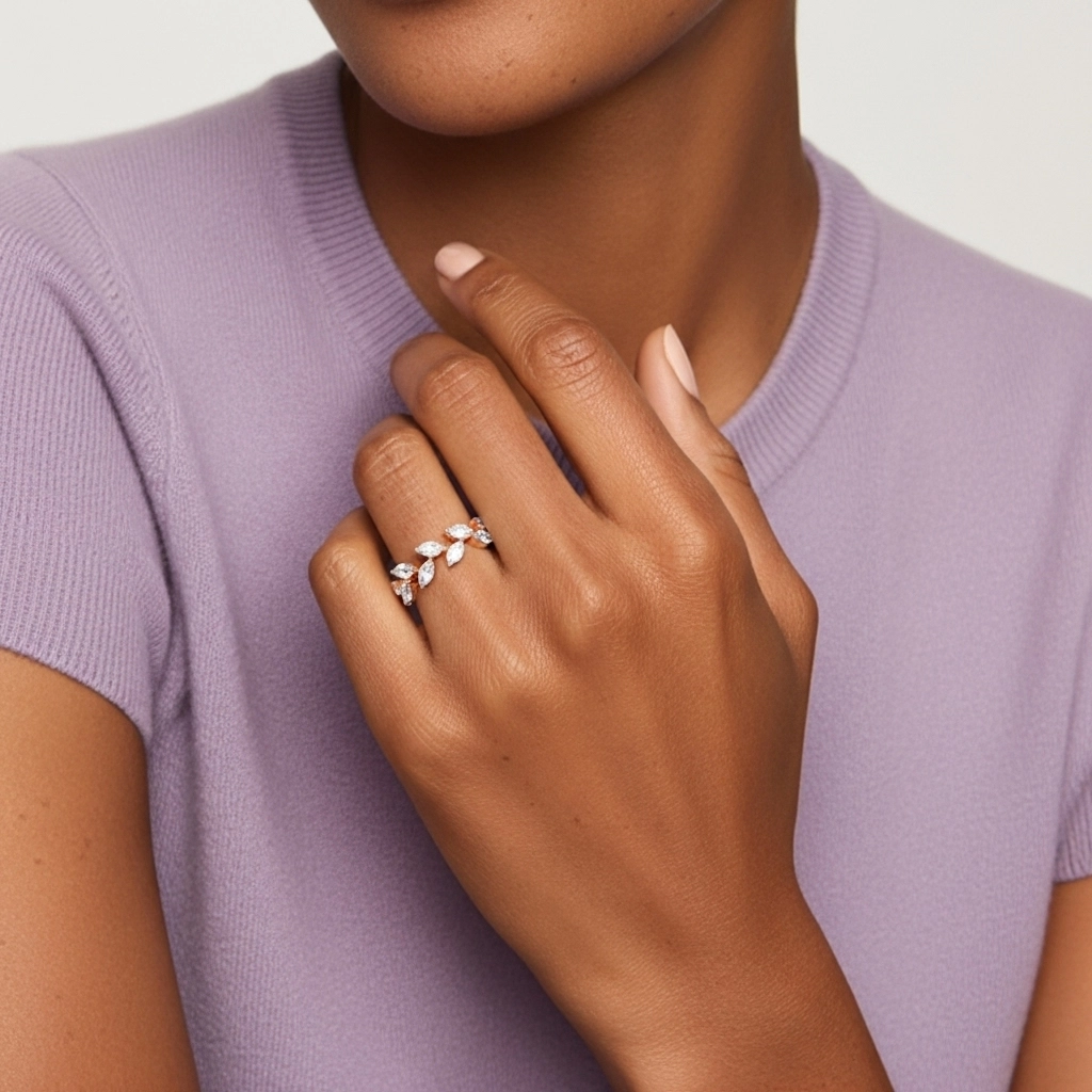 Nature Gracieux Feuille Moissanite Bague de mariage