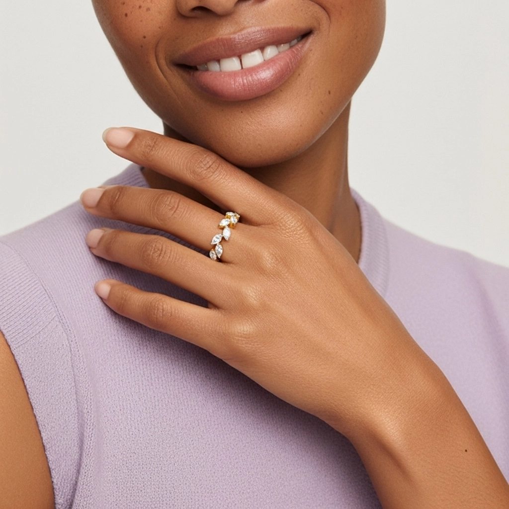 Nature Gracieux Feuille Moissanite Bague de mariage