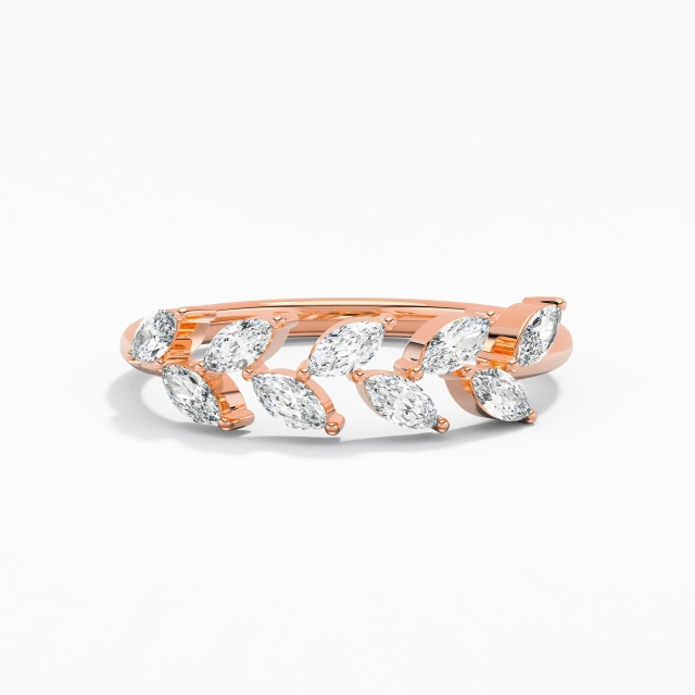 Nature Graceful Engrave Moissanite 14K Rose Gold Wedding Ring