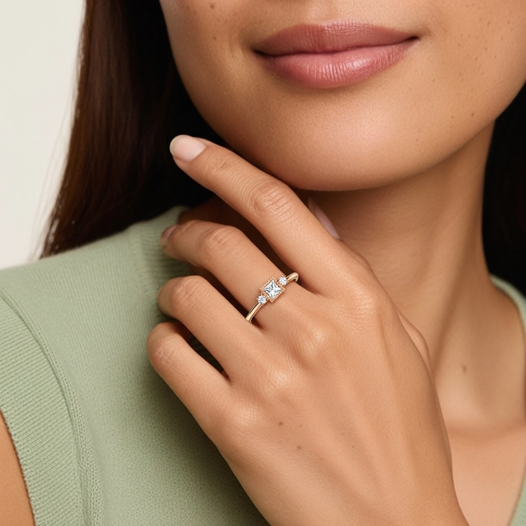 Délicat Perlé Moissanite Bague de mariage