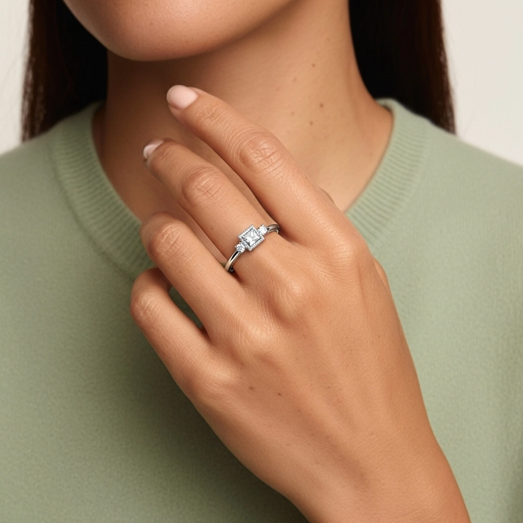 Délicat Perlé Moissanite Bague de mariage