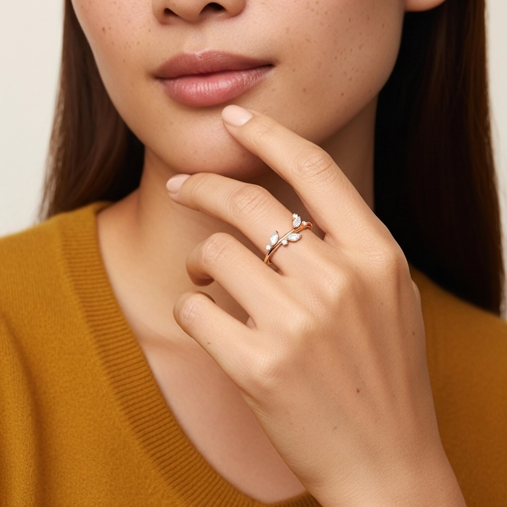 Nature Élégant Feuille Moissanite Bague de mariage