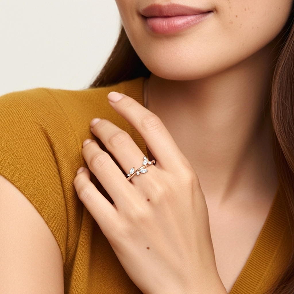 Nature Élégant Feuille Moissanite Bague de mariage