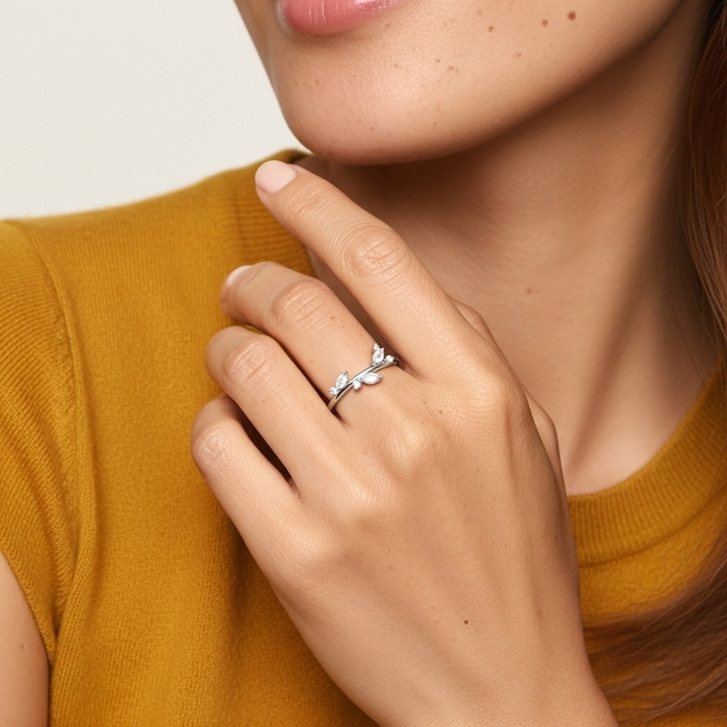 Nature Élégant Feuille Moissanite Bague de mariage