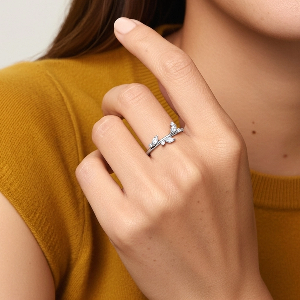 Nature Élégant Feuille Moissanite Bague de mariage