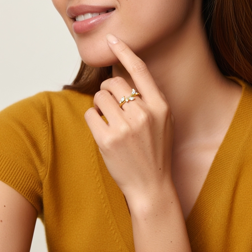 Nature Élégant Feuille Moissanite Bague de mariage