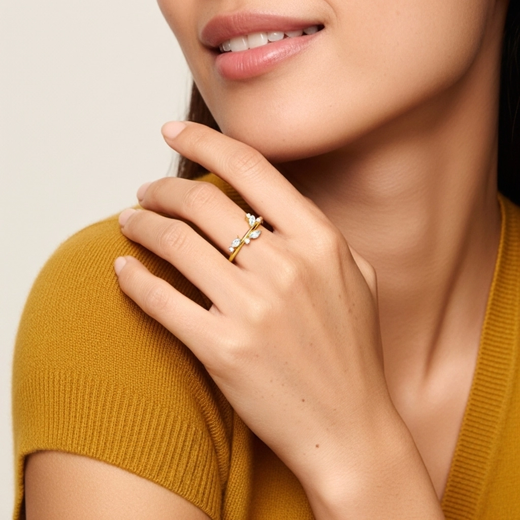 Nature Élégant Feuille Moissanite Bague de mariage