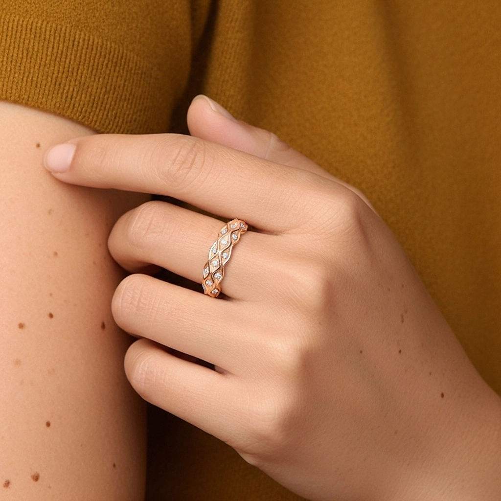 Graceful Carved Moissanite Wedding Band