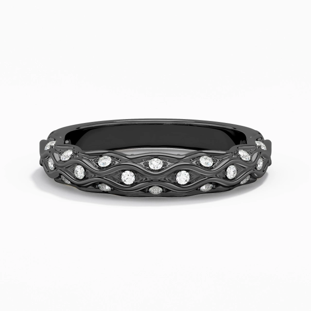 Black Graceful Carved Wedding Band Straight Shank 925 Sterling Silver