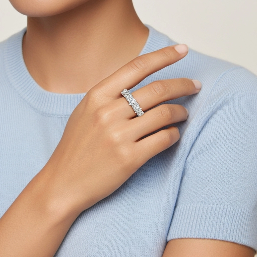 925 Sterling Silver Straight Shank Wedding Ring