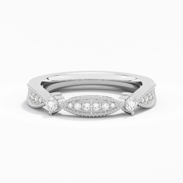 Silver Baroque Beaded Wedding Ring Half Eternity 925 Sterling Silver