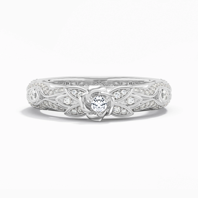 Argent Nature Fleurir Rose Bague de mariage Tige Traditionnelle Argent sterling 925