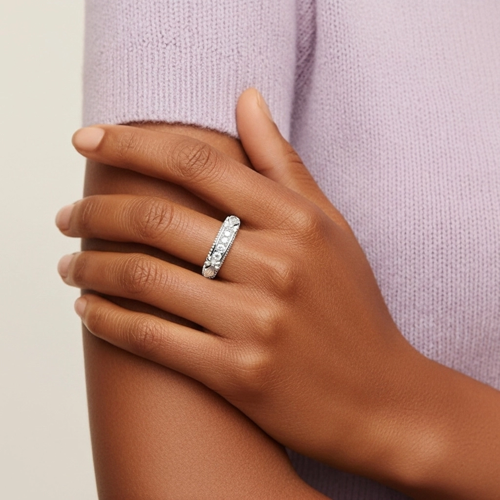 Unique Le luxe Perlé Nœud Moissanite Bague de mariage