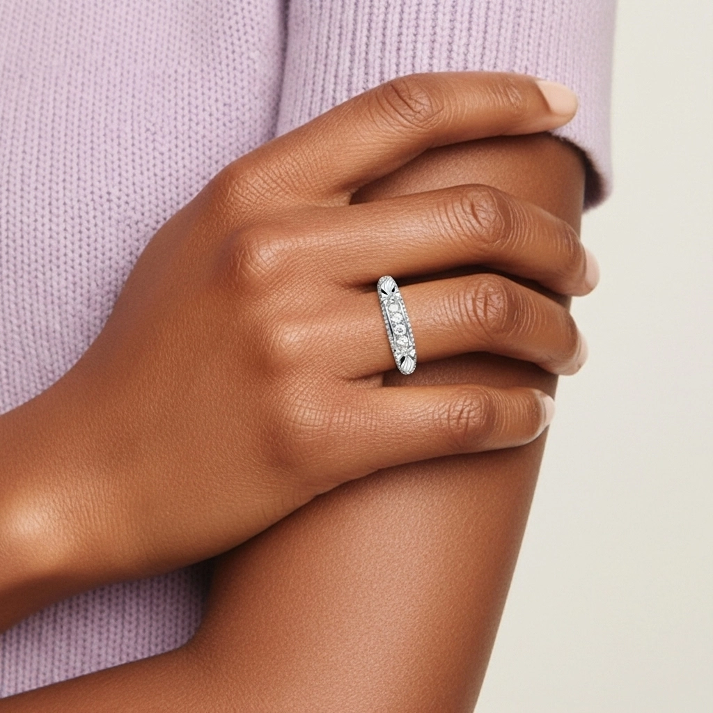 Unique Le luxe Perlé Nœud Moissanite Bague de mariage