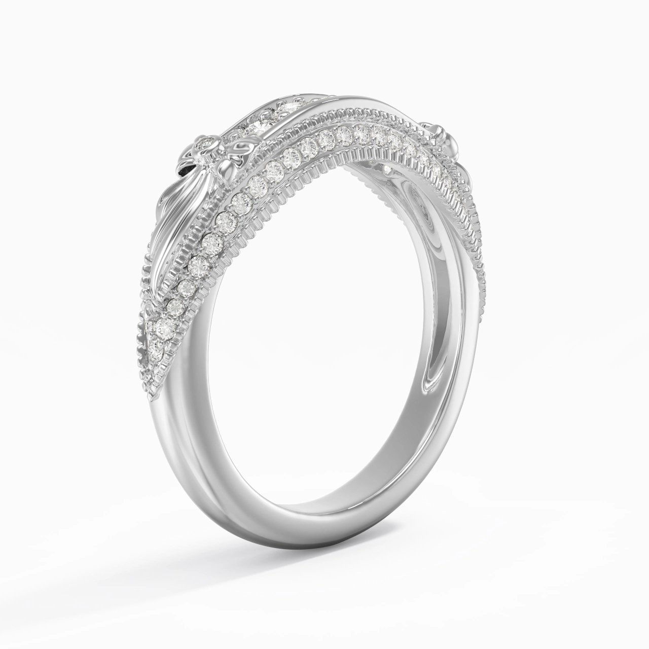 Unique Le luxe Perlé Nœud Moissanite Bague de mariage