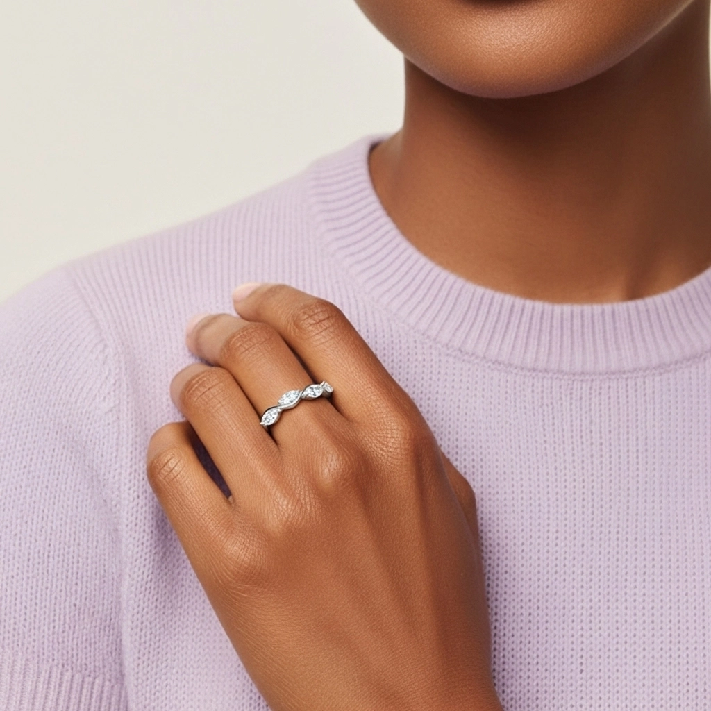 Nature Délicat Feuille Moissanite Alliance